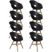BUITEN living Karlstad dining tuinstoel set van 8 | kunststof + hardhout | zwart 1 persoon