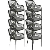 BUITEN living Seville dining tuinstoel set van 8 | touw + staal | zwart 1 persoon