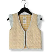 Moodstreet geruit reversible gilet lichtgeel/ecru/lichtblauw Meisjes Polyester Openvallende hals - maat 134/140