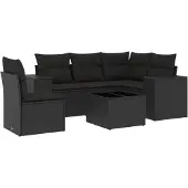 vidaXL 6-delige Loungeset met kussens poly rattan zwart