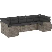 vidaXL 7-delige tuinmeubelset met kussens, grijs, polyrotan
