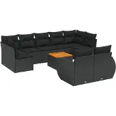 vidaXL 10-delige loungeset voor de tuin met kussens, zwart, polyrotan