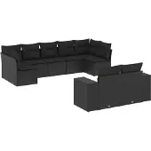 vidaXL 9-delige tuinmeubelset met kussens, zwart, polyrotan
