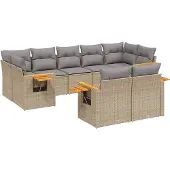 vidaXL 9-delige Loungeset met kussens poly rattan beige