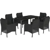 vidaXL 7-delige Tuinset met kussens poly rattan zwart