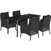 vidaXL 5-delige Tuinset met kussens poly rattan zwart