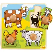 Bigjigs houten knoppuzzel Boerderij - educatief speelgoed 4 stukjes.
