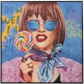 J-Line Wanddecoratie Graffiti Vrouw Lolly Canvas/Verf Mix