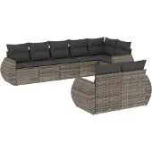 vidaXL 8-delige Loungeset met kussens poly rattan grijs