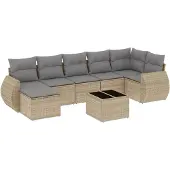 vidaXL 8-delige Loungeset met kussens poly rattan beige