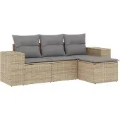 vidaXL 4-delige Loungeset met kussens poly rattan beige