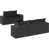 vidaXL 6-delige Loungeset met kussens poly rattan zwart