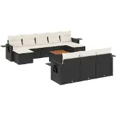 vidaXL 11-delige Loungeset met kussens poly rattan zwart