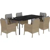 vidaXL 7-delige Tuinset met kussens poly rattan beige
