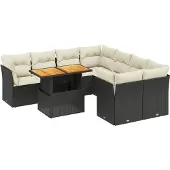 vidaXL 9-delige Loungeset met kussens poly rattan zwart