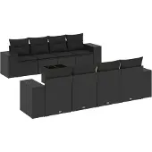 vidaXL 9-delige Loungeset met kussens poly rattan zwart