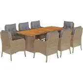 vidaXL 9-delige tuinset met kussens, beige, van polyrotan