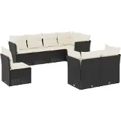 vidaXL 8-delige Loungeset met kussens poly rattan zwart