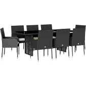 vidaXL 9-delige tuinset met kussens, zwart, van polyrotan