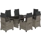 vidaXL 7-delige Tuinset met kussens poly rattan grijs