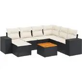 vidaXL 8-delige Loungeset met kussens poly rattan zwart
