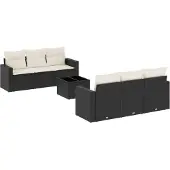 vidaXL 7-delige Loungeset met kussens poly rattan zwart