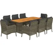 vidaXL 9-delige Tuinset met kussens poly rattan grijs