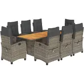 vidaXL 9-delige Tuinset met kussens poly rattan grijs