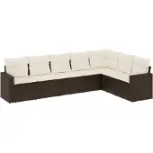 vidaXL 7-delige Loungeset met kussens poly rattan bruin