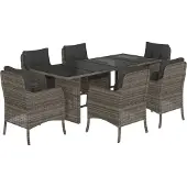 vidaXL 7-delige Tuinset met kussens poly rattan grijs
