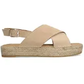 Manfield Beige suède sandalen met plateau | Maat 39