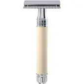 Edwin Jagger s Double Edge Safety Lined Rubber Coated Handle Ivory Chrome Ref.DE87RC4BL Scheermes - 1stuks | Voor Mannen