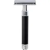 Edwin Jagger s Double Edge Safety Lined Rubber Coated Handle Ebony Chrome Ref.DE86RC4BL Scheermes - 1stuks | Voor Mannen