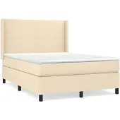 vidaXL Boxspring met matras stof crèmekleurig 140x190 cm