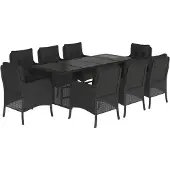 vidaXL 9-delige Tuinset poly rattan zwart