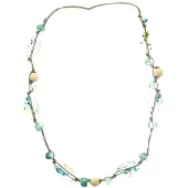 Behave Lange kralen ketting bruin met groene kralen 90 cm - Nikkelvrij, Geschenkverpakking
