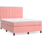 vidaXL Boxspring met matras fluweel roze 140x190 cm