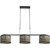 Steinhauer Zwarte 3-lichts hanglamp Stang 3743ZW met blank zwarte bamboe kappen