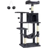 Hoppa! Songmics Kattenkrabpaal Met Hangmat 143 Cm Rookgrijs