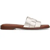 Manfield Gouden leren gevlochten slippers | Maat 40
