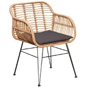 BUITEN living Lola dining wicker tuinstoel | wicker + staal | bamboe antraciet 1 persoon