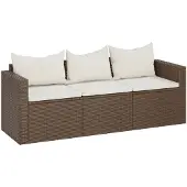 vidaXL Tuinbank 3-zits met kussens poly rattan bruin