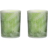 Dulaire Waxinelichthouder Groen Glas Tropische Bladeren 2 st. - 12.5 cm