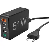 Hama Snellader, 1x USB-C, 4x USB-A, PD, 51 W, met stekker, zwart