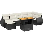 vidaXL 8-delige Loungeset met kussens poly rattan zwart