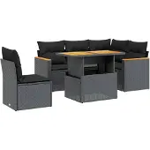 vidaXL 6-delige Loungeset met kussens poly rattan zwart
