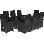 vidaXL 9-delige Tuinset poly rattan zwart