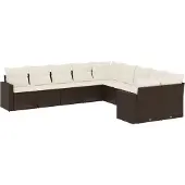 vidaXL 10-delige Loungeset met kussens poly rattan bruin
