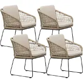 BUITEN living Tulum dining tuinstoel set van 4 | touw + RVS | Sahara Dust 1 persoon