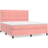 vidaXL Boxspring met matras fluweel roze 180x200 cm
